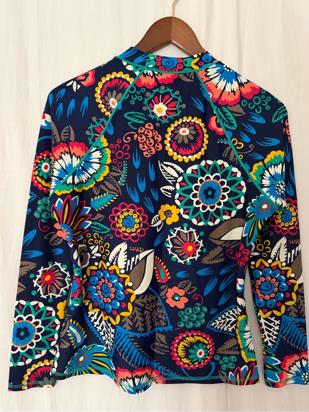 Boden Swim Rash Guard Colorful Multicolor Floral Print Long Sleeve -Navy - Sz 10 - Picture 4 of 9